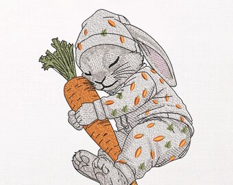 Cute Rabbit Machine Embroidery Design, Sleeping Bunny Pattern, Baby Blanket Anime Embroidery File, Large Jacket Back, PES DST JEF Download