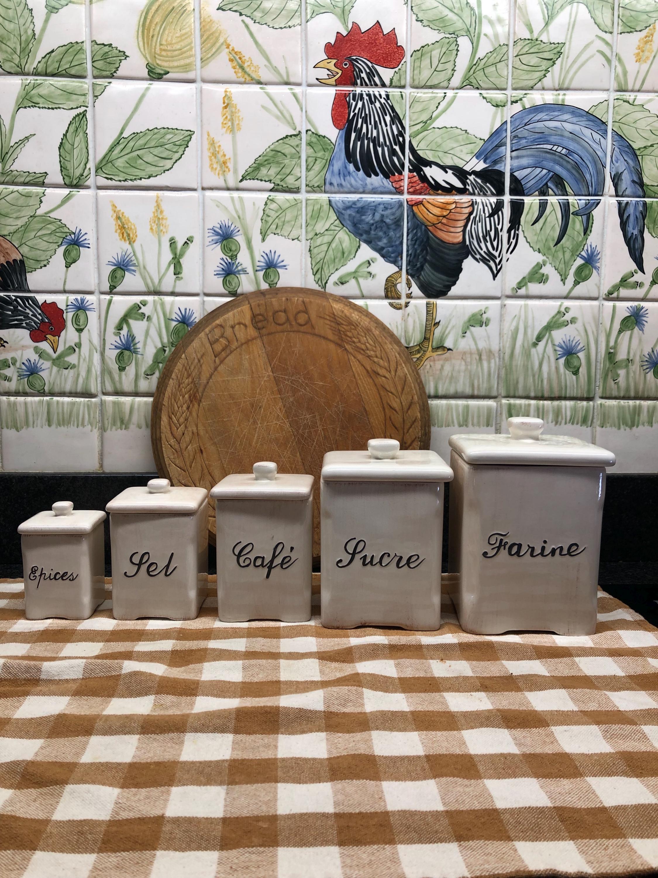 Ensemble De Bidons Cuisine Vintage En Céramique Noire Et Blanche | Bidons Cuisine