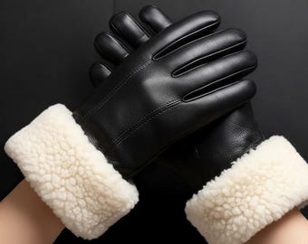 Handcrafted Leather Gloves  Shearling Cuff  Winter Gloves for Men & Women
