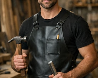 Leather Work Apron for Men, Woodworking Carpenter Tool Apron with Pockets