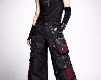 Gothic Techwear Wide Leg Cargo Pants – Punk Industrial Streetwear