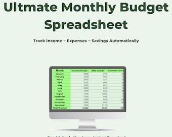 Ultimate Monthly Budget Spreadsheet | Excel & Apple Numbers | Income Expense Tracker | Financial Planner Template | Savings/Bills Organizer