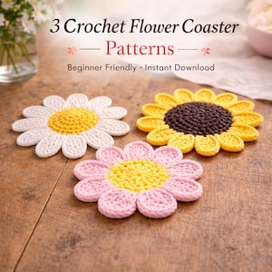 Crochet Flower Coaster Pattern Bundle PDF | 3 Designs