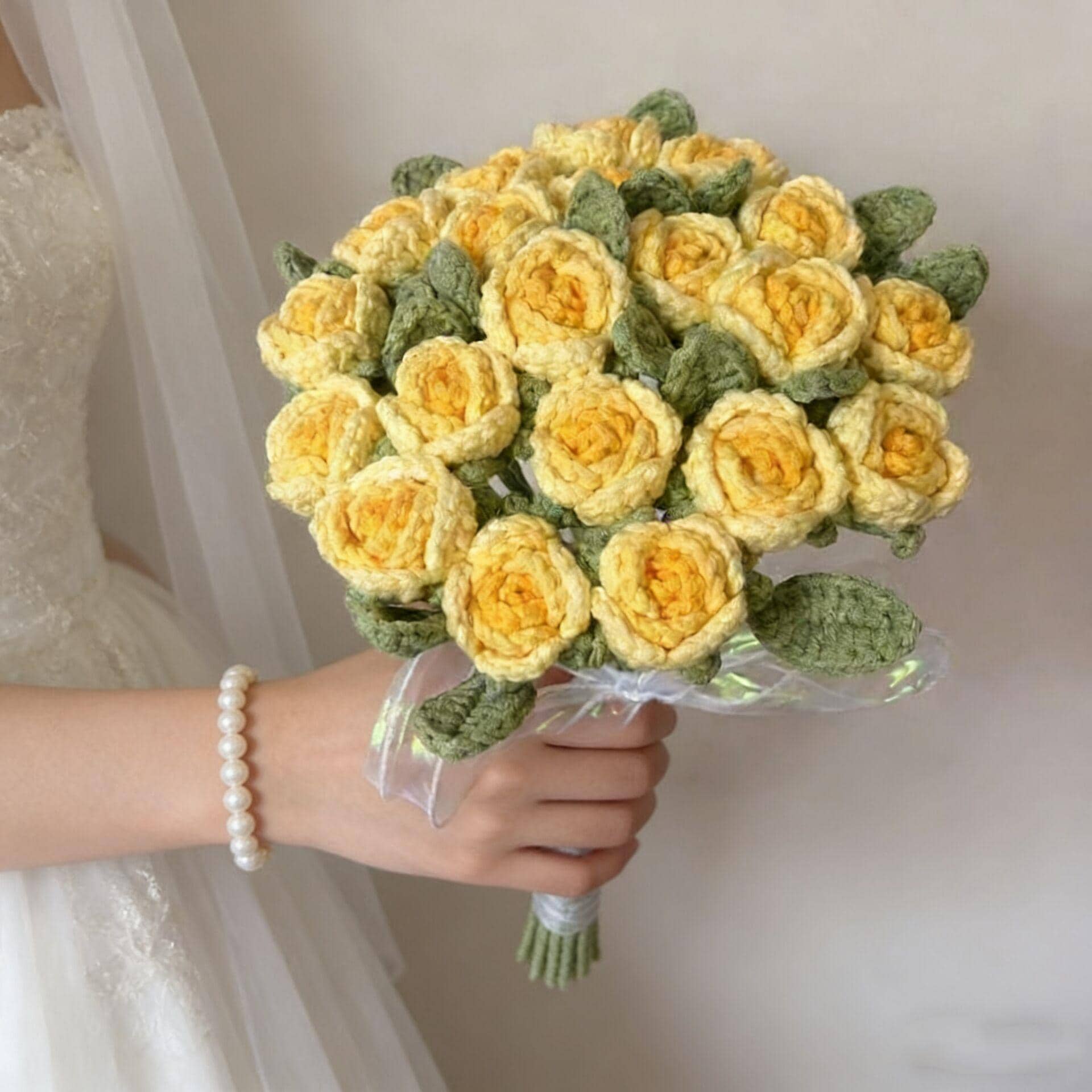 Crocheted Yellow Rose Bouquet