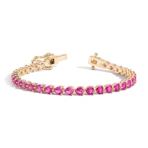 Pulsera de tenis con rubí de laboratorio en forma de corazón, plata de ley 925, delicada joyería de boda, regalo para ella