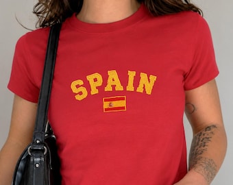 Camiseta infantil da Espanha, camisa da Espanha para a Copa do Mundo, camiseta americana de futebol, presente de verão para fãs de futebol, camiseta vermelha "Represente a Espanha"