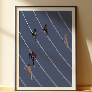 Women’s Track Race Poster, Abstract Motion Sports Wall Art, Contemporary Style Track and Field Art, Modern Athletic Running Print