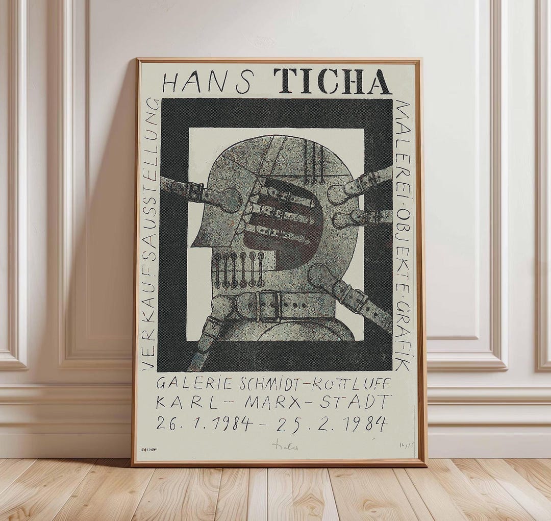 Hans Ticha Exhibition Poster German Modernist Graphic Artwork 1984 hans-ticha-exhibition-poster-german-modernist-graphic-artwork-1984