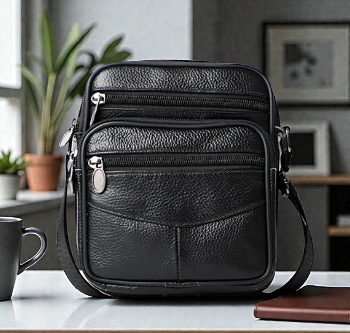 Leather Crossbody Bag - Men's Multi-Pocket Cowhide Travel Sling