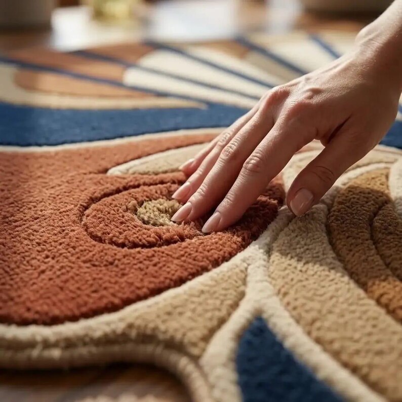 Deco Design Rug Hand Tufted Art Deco Sunburst Wool Rug, Coastal Seashell Design, Living ...