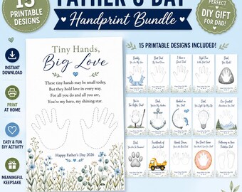 Father’s Day Handprint Art Printable | Tiny Hands Big Love | Dad Keepsake Gift from Kids | Toddler Preschool DIY Craft | Instant Download