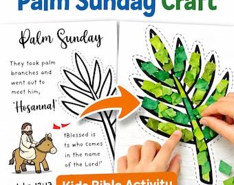 Palm Sunday Tissue Paper Craft Printable for Kids, Christian Sunday School Activity, Palm Leaf Bible Craft, Easter Church Kids Art Project