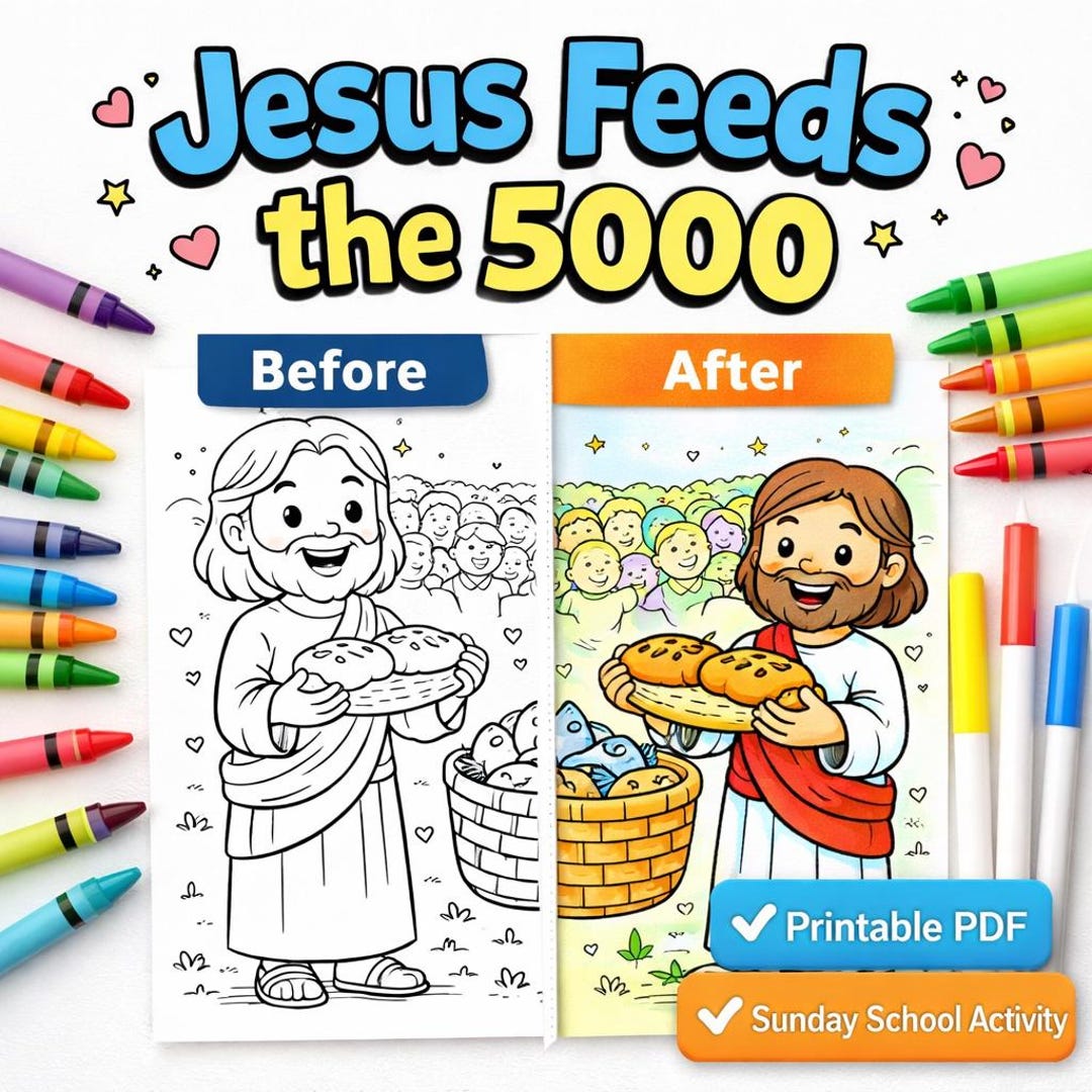 Jesus Feeds the 5000 Coloring Page | Bible Story Coloring Sheet ...