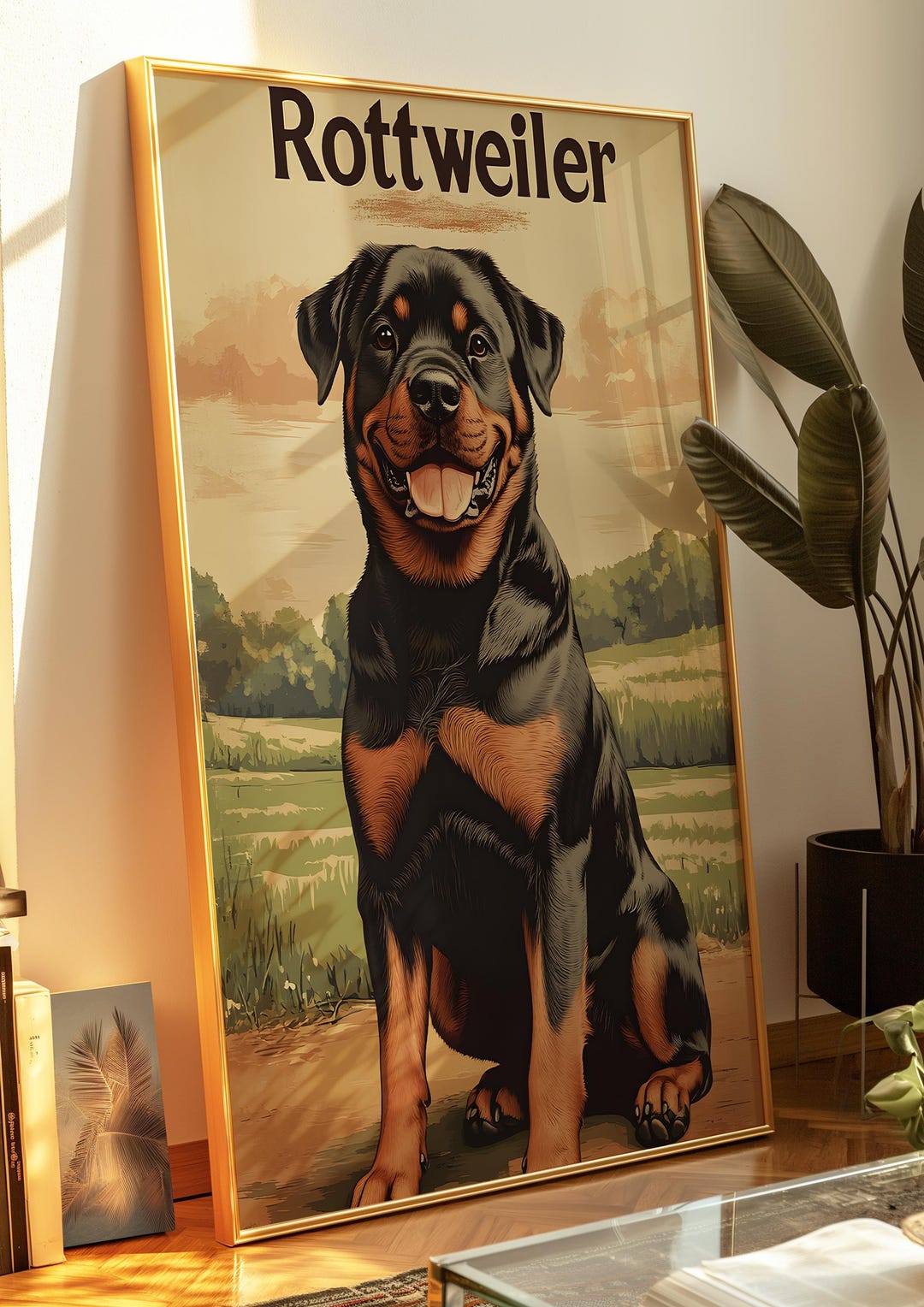 Vintage Rottweiler Rottweiler Vintage Dog Art Print, Retro Rottweiler Illustration Poster ...