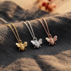 14K Gold Bee Necklace – Silver Queen Bee Pendant, Delicate Necklace, Dainty Gift for Women, Gift for Mom Grandma, Minimalist Jewelry