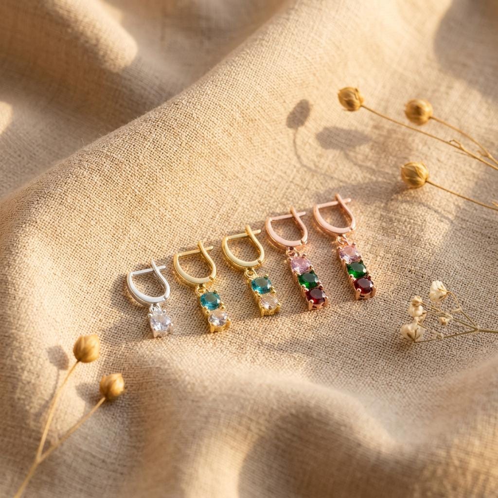 Custom Birthstone Earrings, Dangle Earrings, Mom Earrings, Minimalist Earrings, Daily Earrings, Mothers DayGift, Birthday Gift For Grandma