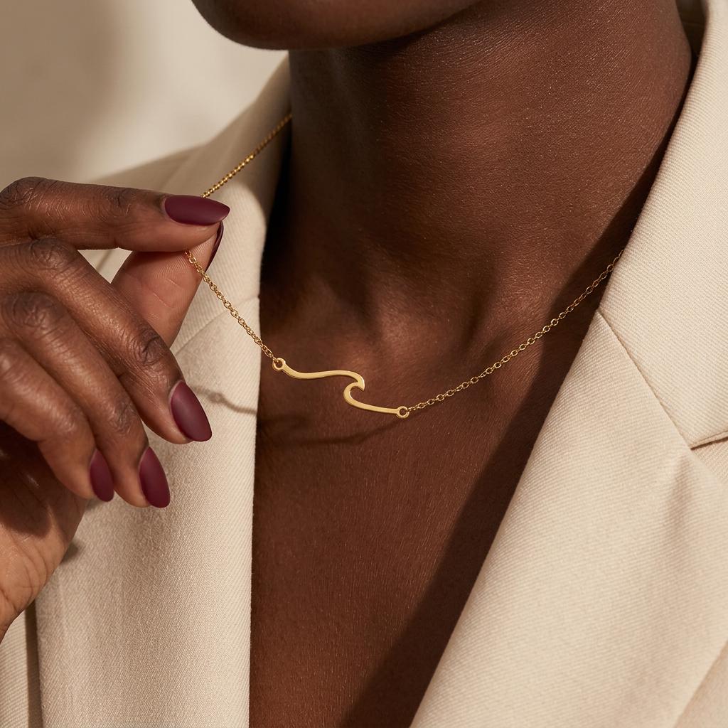 Ocean Wave Necklace, Tiny Gold Ocean Wave Necklace, Surfer Beach Jewelry, Minimalist Everyday Necklace, Ocean Lover Gift for Her