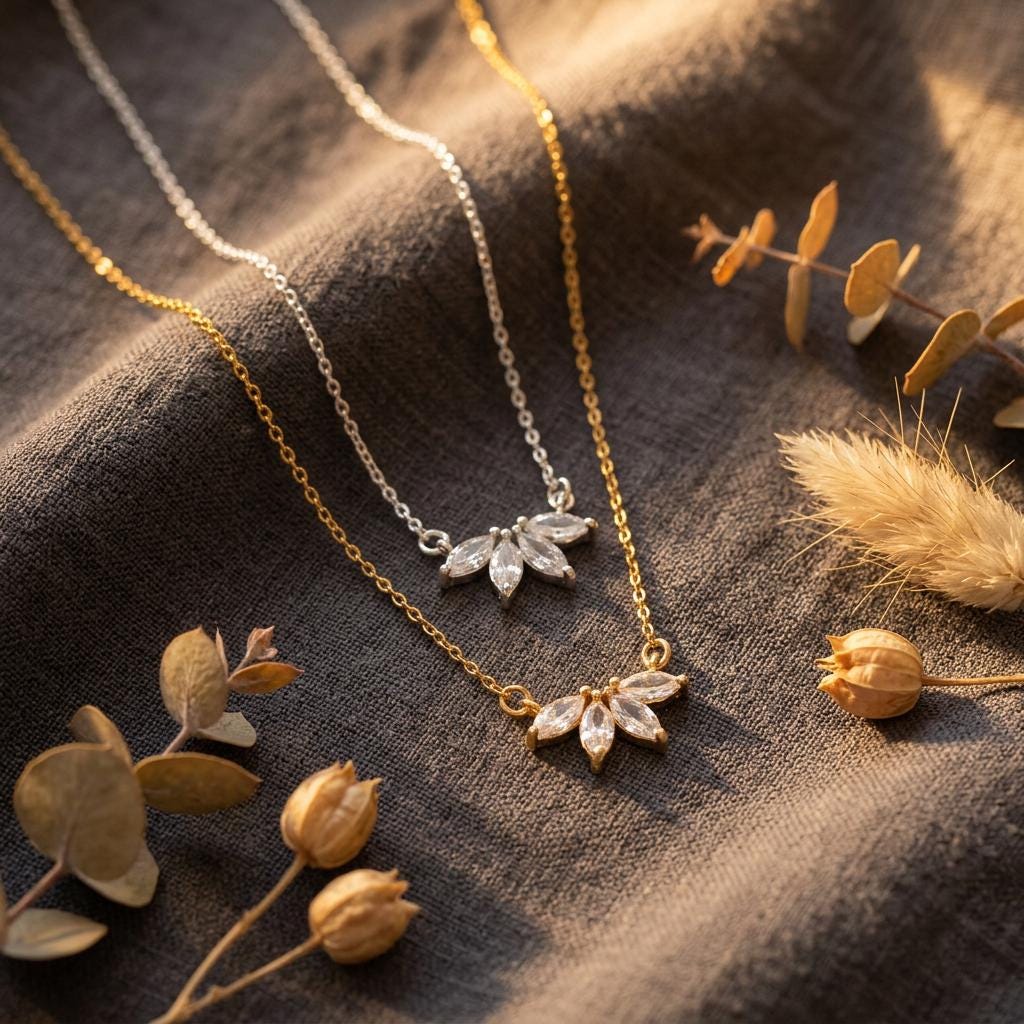 Flower Petal Diamond Necklace, Silver Marquise Necklace, Bridesmaid Gift, Wedding Gift, Diamond Necklace, Graduation Necklace For Mom