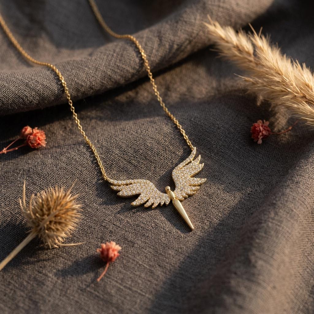 Dainty Gold Archangel Michael Wings Necklace for Women Guardian Angel Pendant Necklace Sterling Silver Angel Wings for Mom,Grandma