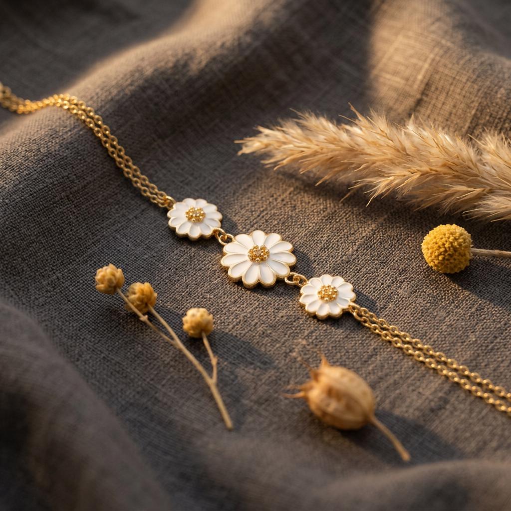 Daisy Chain Bracelet  Gold Plated White & Yellow Enamel Flowers  Child to Adult Sizes Mothers Day Gift For Mum,Grandma