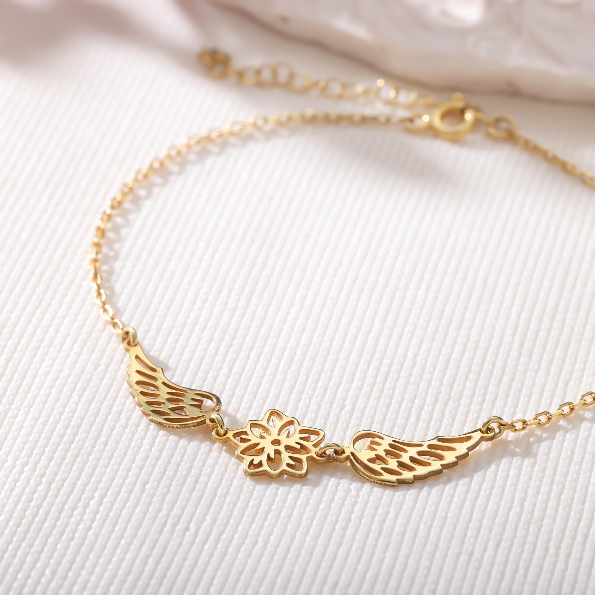 Angel Wings Bracelet with Birth Flower, Custom Double Angel Wing,Dainty Sentimental Memorial Jewelry Miscarriage Gift, Mothers day gift