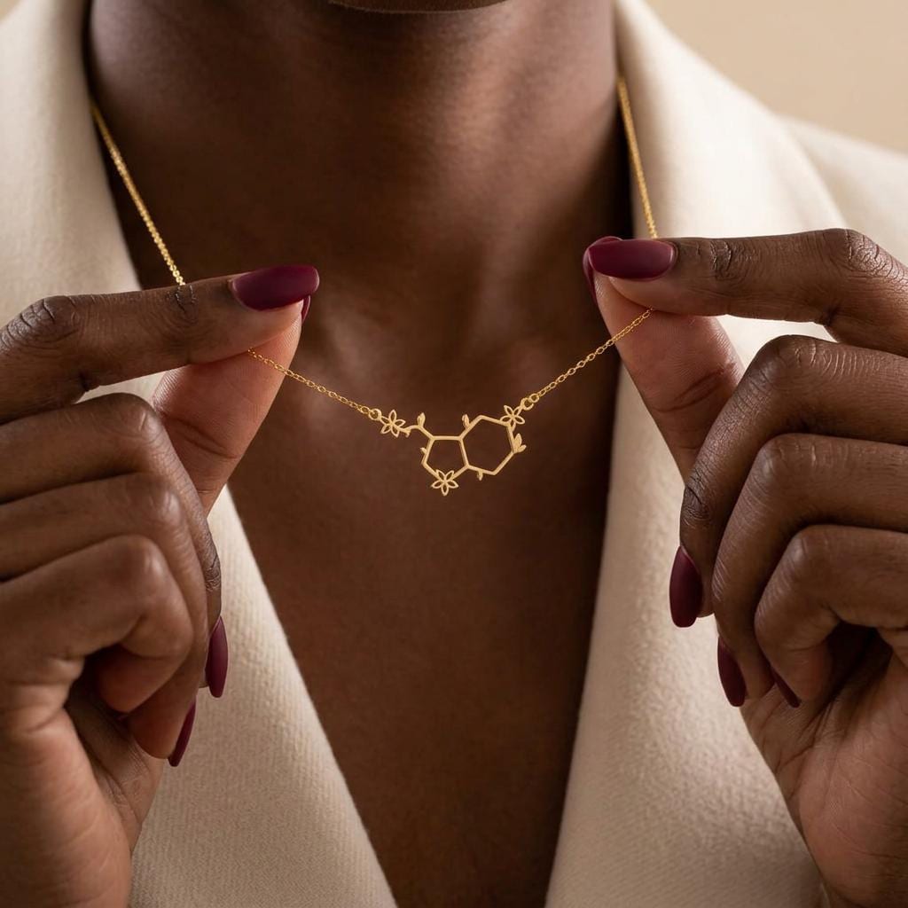 Gold Serotonin Necklace, Serotonin Molecule Jewelry, Custom Science Gift, Chemistry Necklace, Happiness Molecule Pendant Gift For Mom,Nana