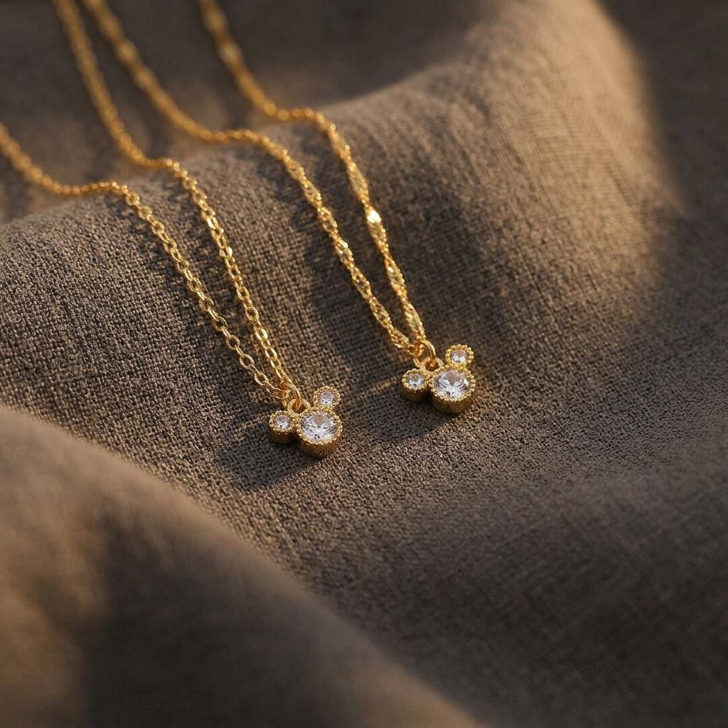 Gold Pave Mickey Mouse Pendant Necklace, Custom Jewelry, Pendant Necklace, Gift for Her, Everyday Jewelry