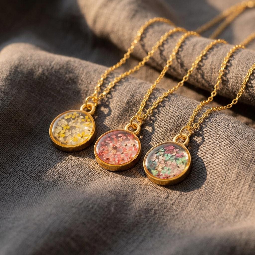 Birthflower Coin Necklace, Pressed Flower Necklace, Personalized Birth Flower Necklace, Real Flower Necklace,Minimalist Jewelry,Gift for Her