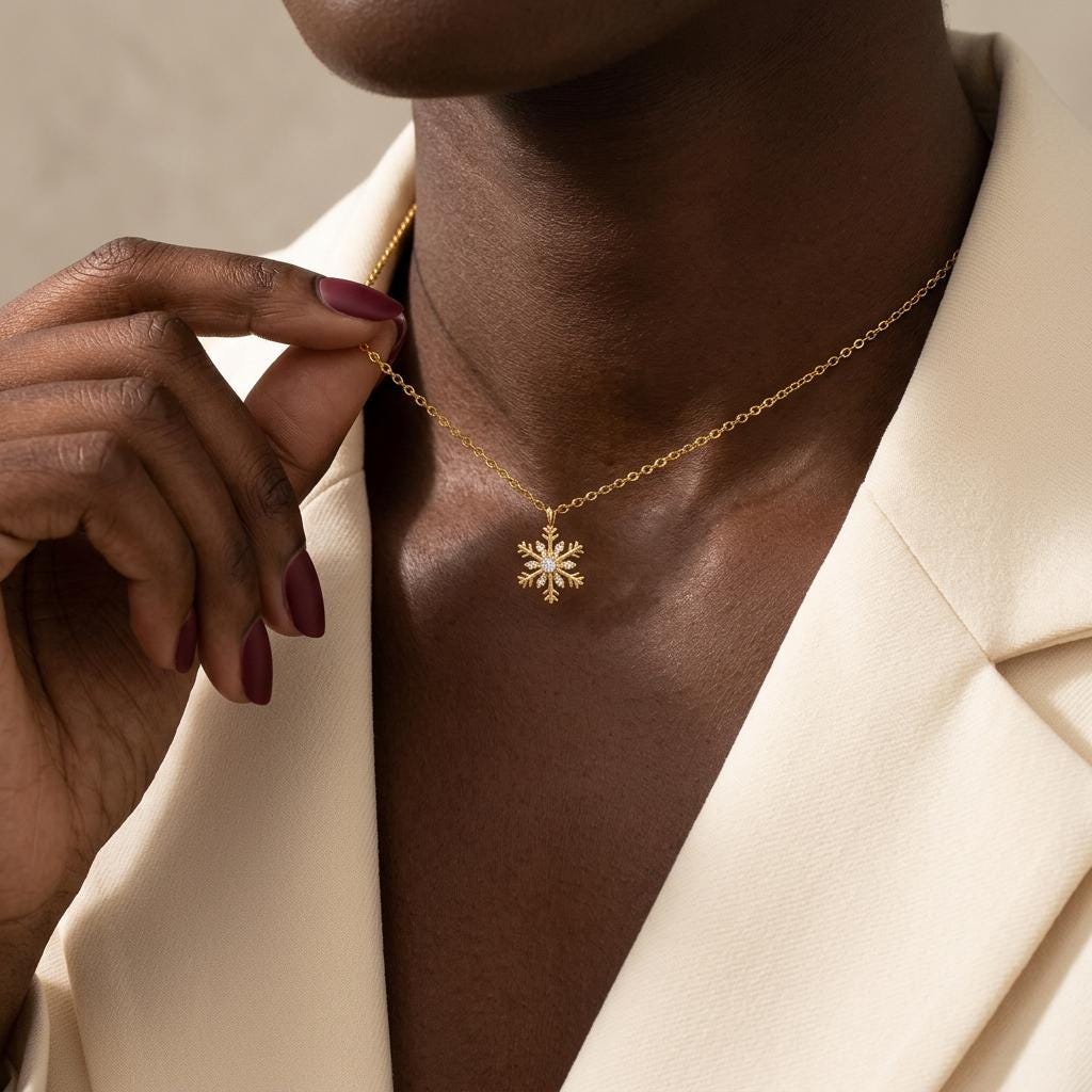 Dainty Pave Snowflake Necklace Snowflake Charm Necklace Winter Necklace Snowflake Pendant Necklace Gold Snowflake Necklace, Gift for Her