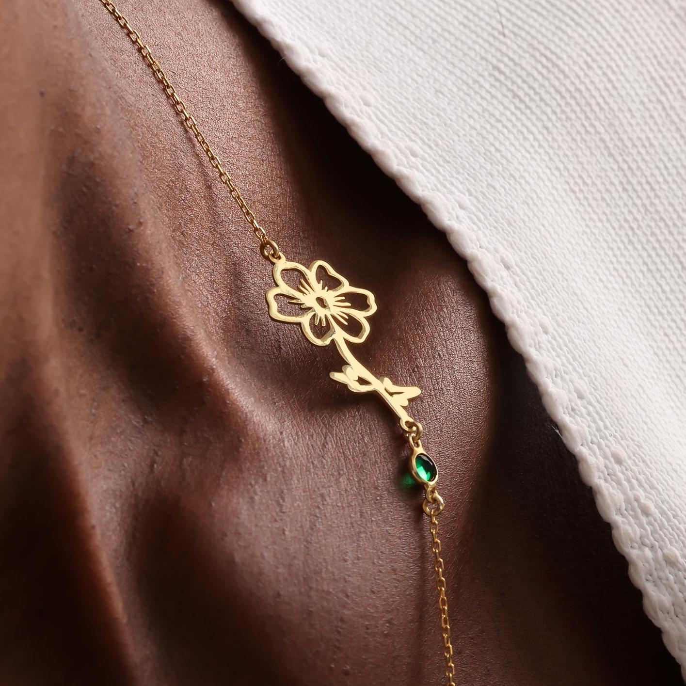 Birth Flower Initial Birthstone Necklace, Dainty Personalized Jewelry, Custom Family Necklace, Mom Necklace, Mother’s Day Gift