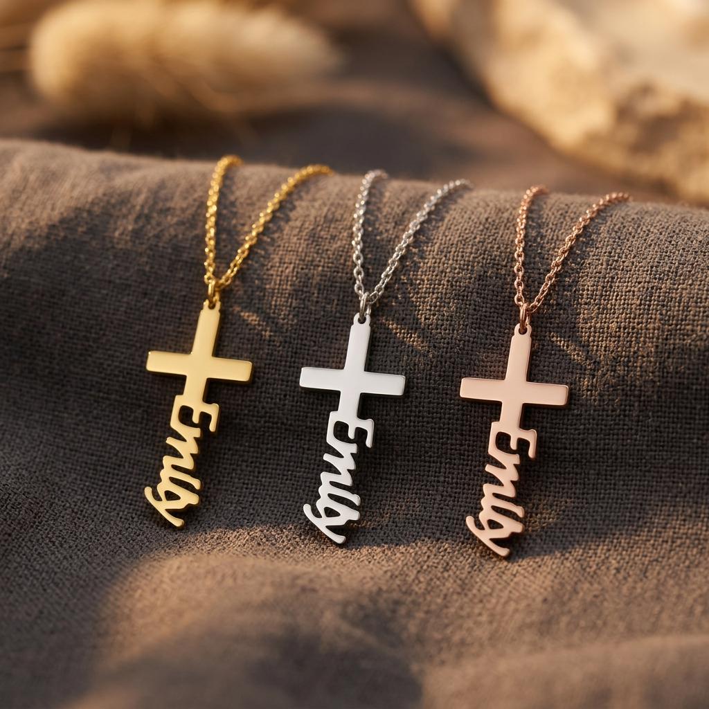 Gold Baptism Cross Name Necklace ∙ Dainty Name Cross Pendant ∙ Minimalist Cross ∙ Confirmation Gift For Girls ∙ Cross Necklace for Mom, Nana