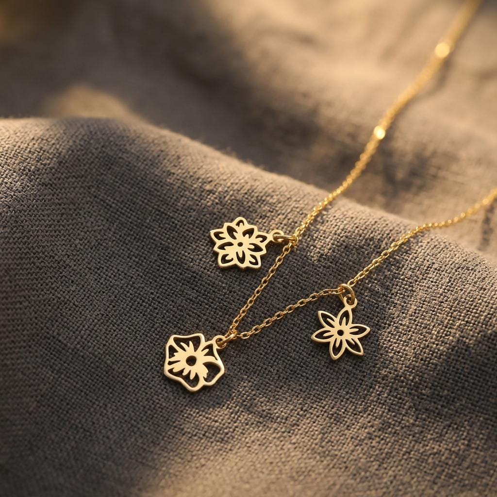 Personalized Birth Flower Necklace, Family Birth Month Flower Bouquet Necklace, Sterling Silver Jewelry Gift for Mom Grandma Her