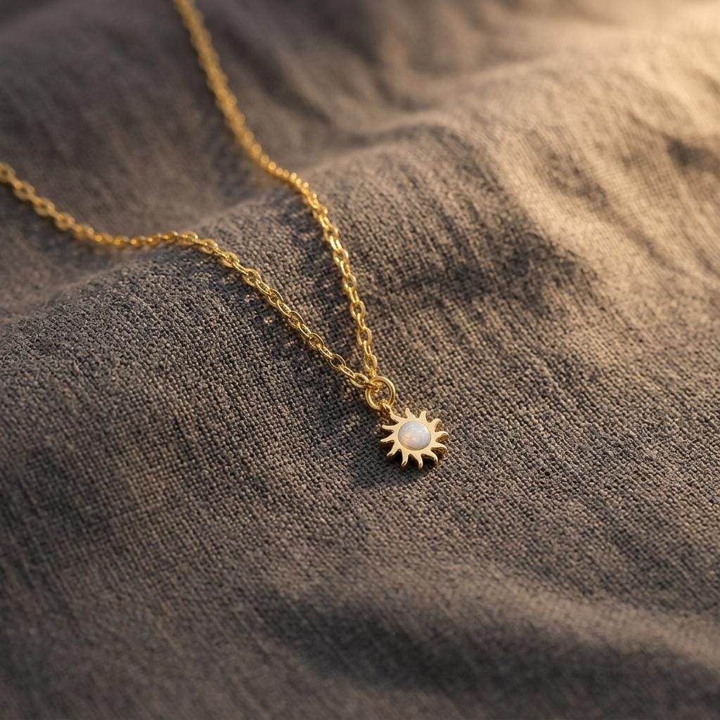 Gold Plated Mother of Pearl Enamel Tiny Sun Pendant Necklace, Summer Jewelry, Celestial Necklace, Gift for Her, Mom, Grandma