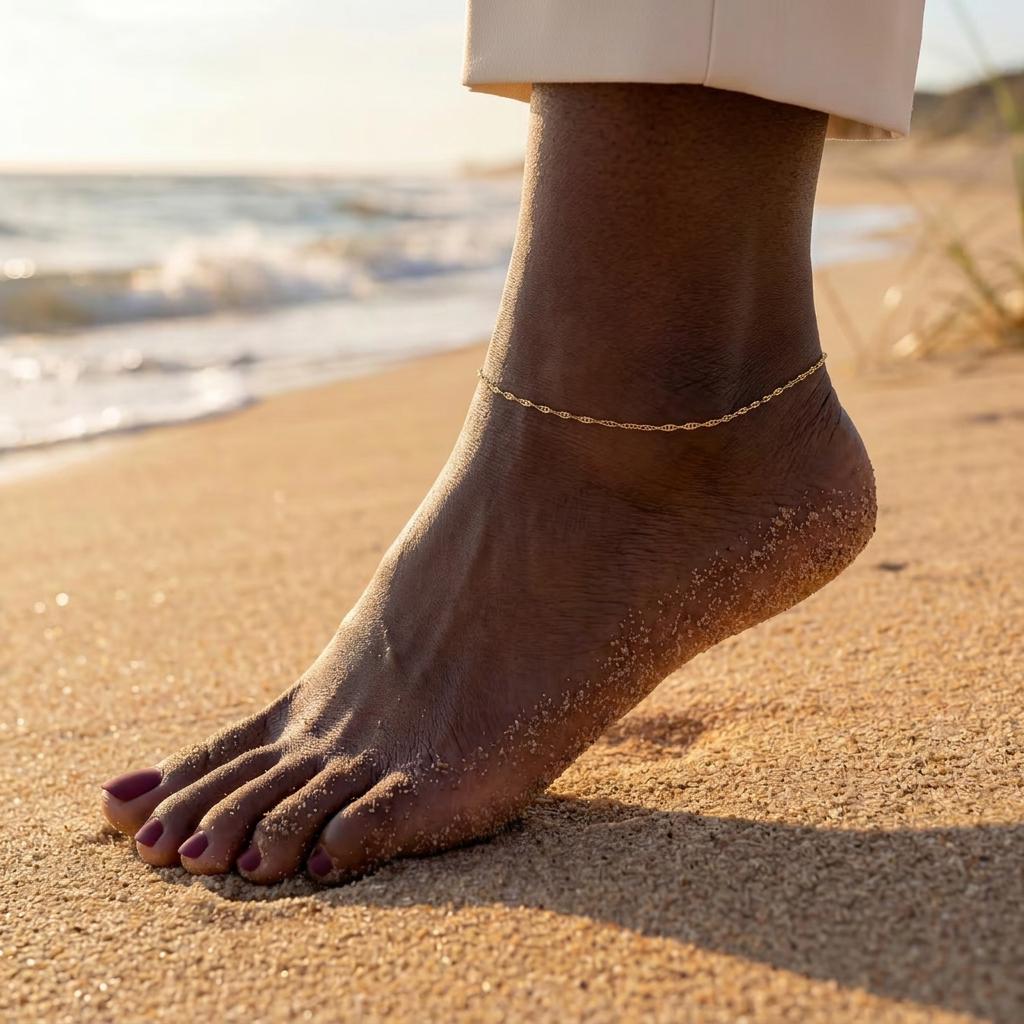 14K Gold Twist Anklet | Singapore Chain Anklet, Gold Twisted Chain Anklet, Stylisy WATER and TARNISH Resistant Anklet Gift for Her, Mom,Nana