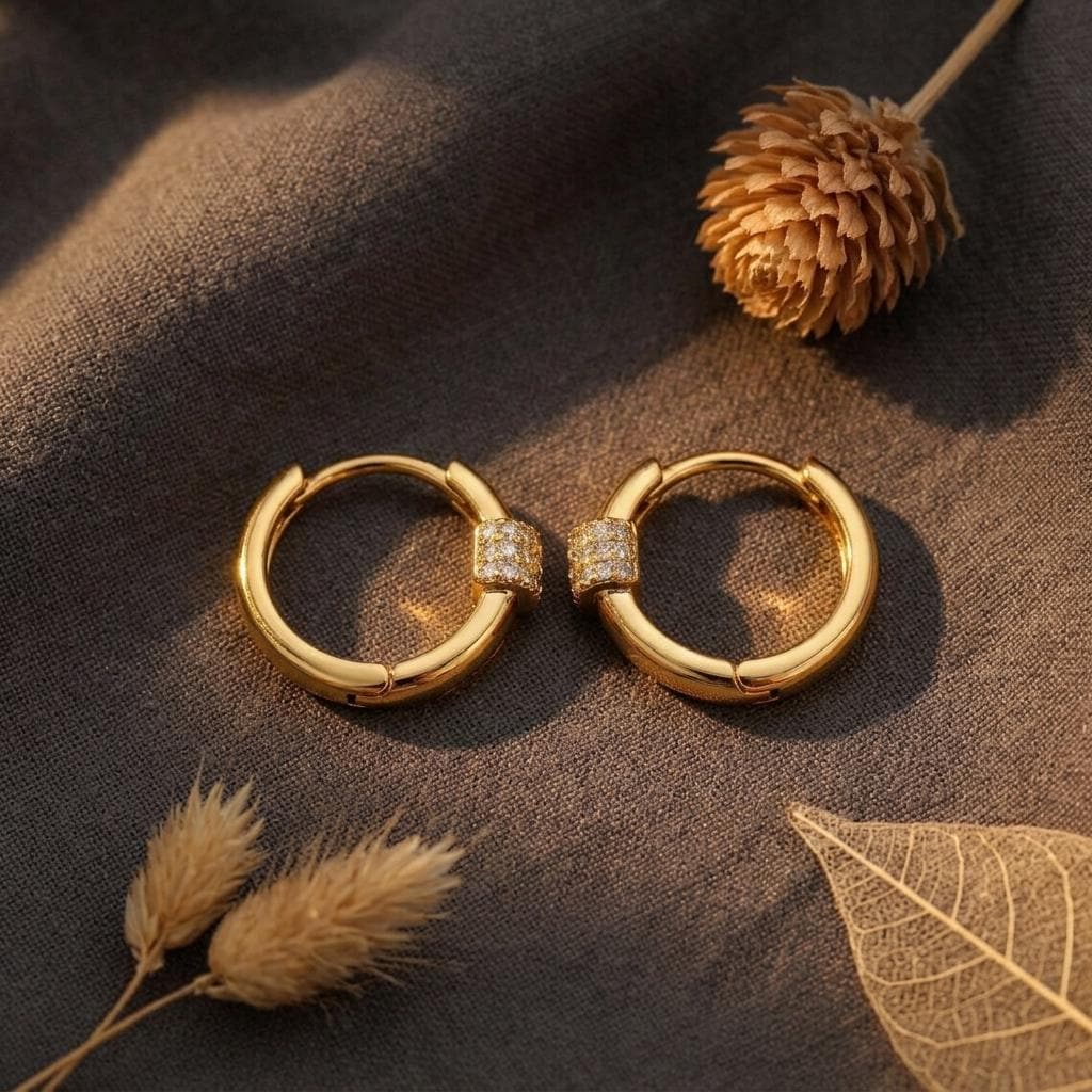 Minimalist Double Row Diamond Huggie Hoops Earrings, 14k Gold Plated Earrings, Bridesmaid Gifts, Mothers day Gift for Her, Mum, Grandma