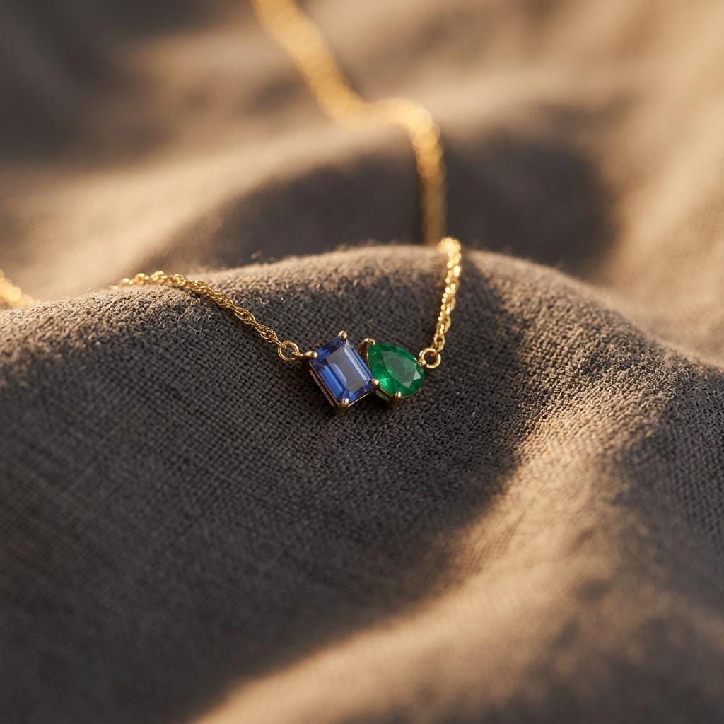 Birthstone Necklace, Minimalist 2 Birhtstone Necklace, Personalized Birthstone Jewelry, Birthday Gift for Her Mother's Day Gift for Mom,Nana