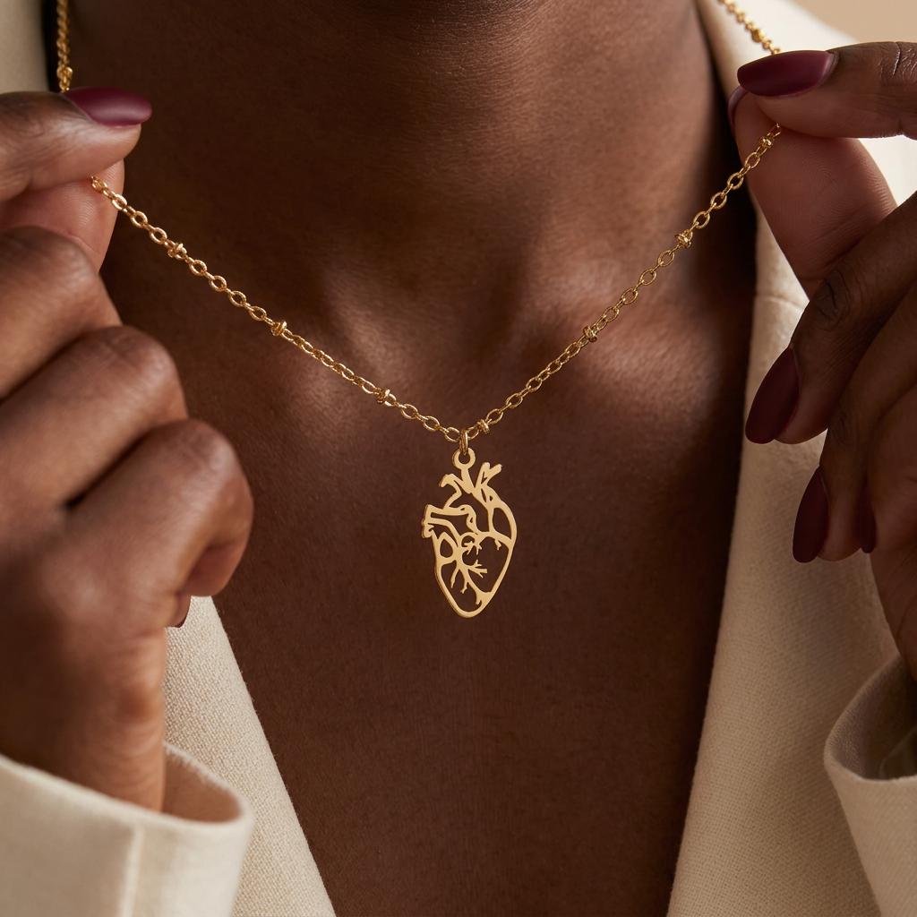Anatomical Heart Necklace Real Heart Necklace Anatomical Jewelry Gold Heart Charm Medicine Necklace Nurse Doctor Necklace Gift