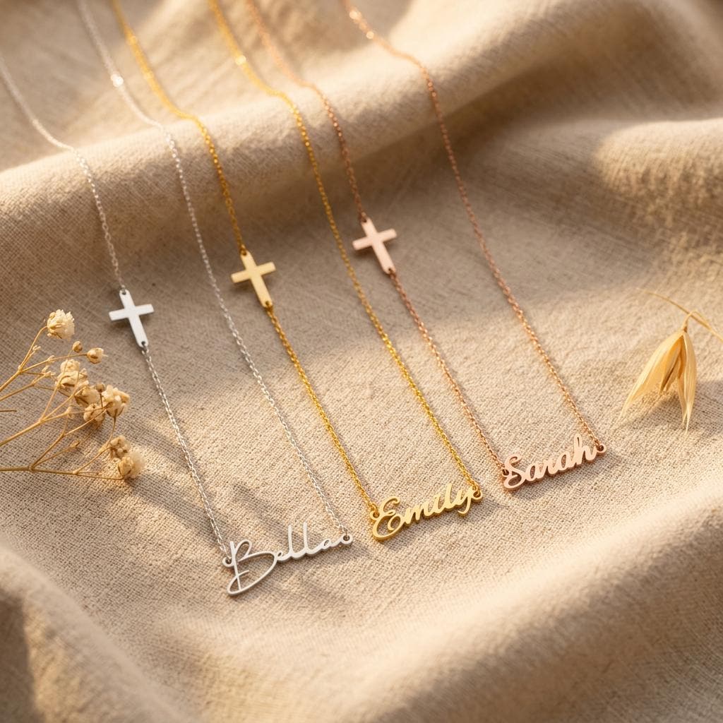 14K Gold Cross Name Necklace,Personalized Christian Jewelry with Custom Name,Faith Necklace Gift for Women,Christmas Jewelry for Mom,Grandma