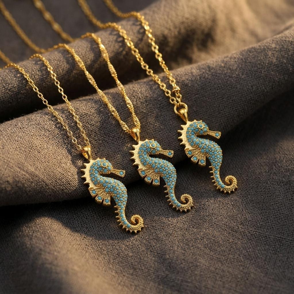 18K Gold Seahorse Pendant – Dainty Nautical Necklace, Pave Seahorse Necklace,Beach Jewelry, Minimalist Sea Animal Necklace, Gift for Her