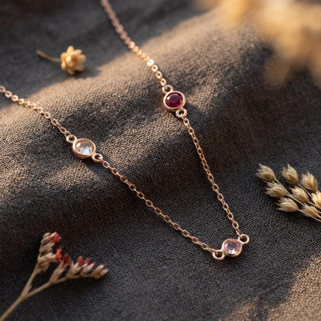 Customized Birthstone Necklace, 14K Gold Gemstone Necklace, Multiple Birthstone Necklace, Grandmother Necklace, Mothers Day Gift Jewelry