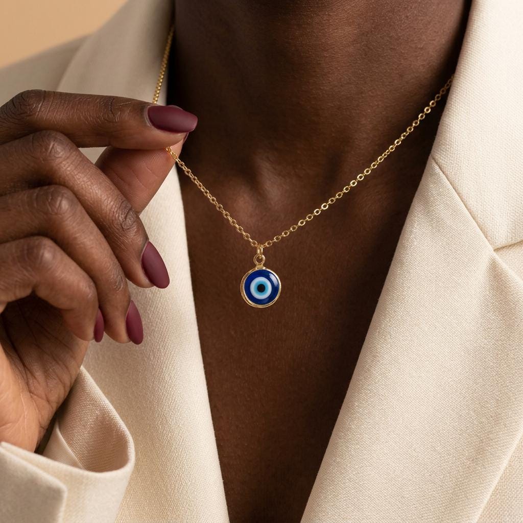 Gold Evil Eye Necklace, Minimalist Evil Eye Necklace, Tiny Glass Evil Eye Necklace, Protection Necklace, Talisman Jewelry, Gift for Her