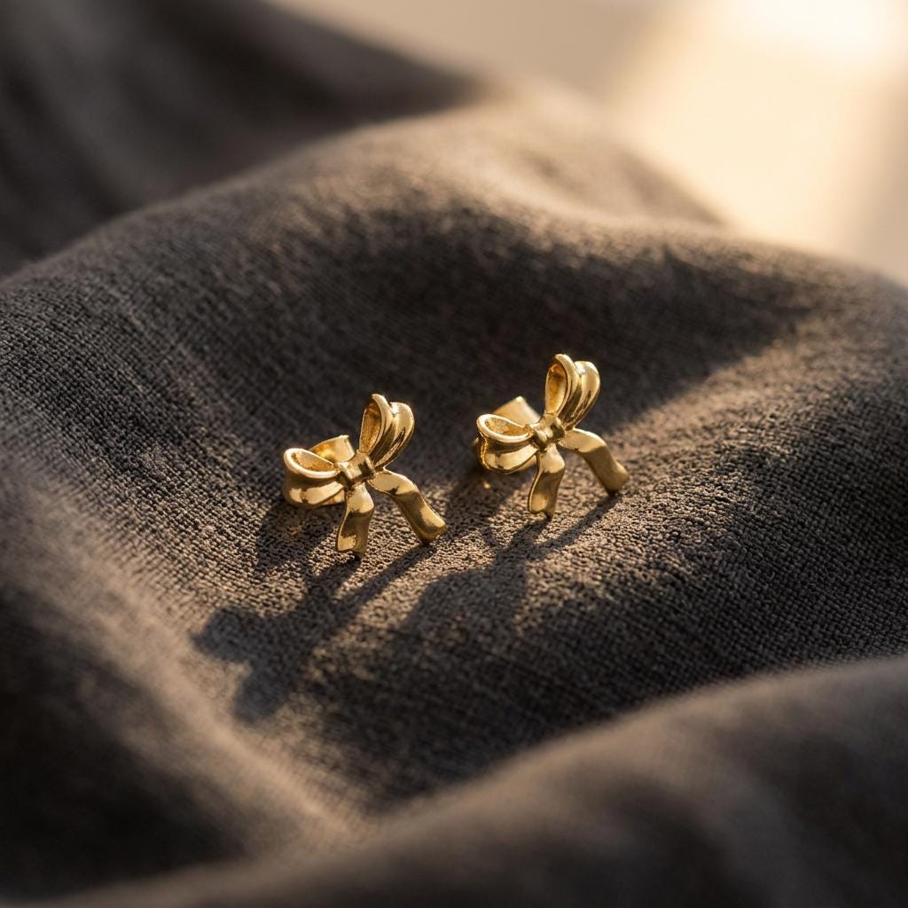 Tiny Bow Stud Earrings, Gold Ribbon Bow Earrings for Women, 18K Gold Plated Bowknot Earrings, Bridal Party Gift Jewelry for Her