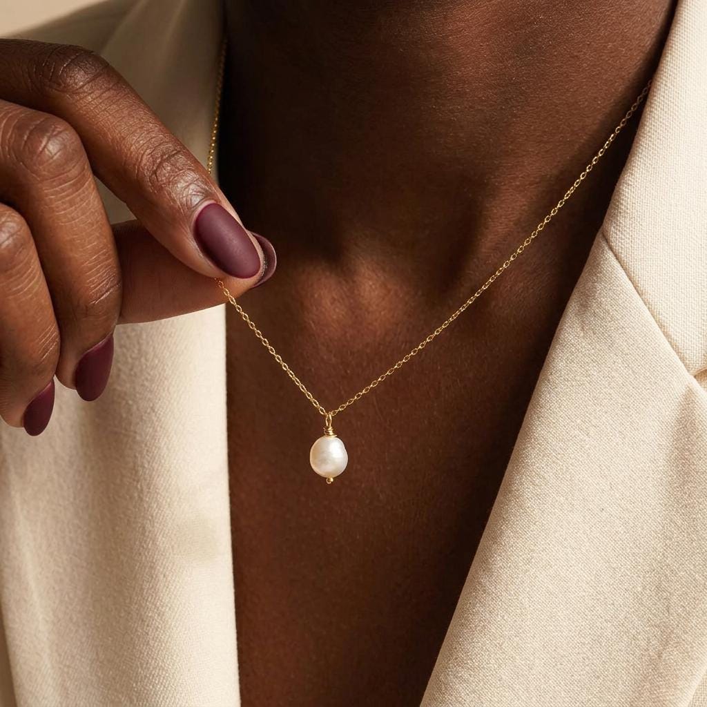 Freshwater Pearl Necklace, Minimalist Pearl Necklace, Bridal Necklace, Dainty Bridesmaid Gift, Wedding Jewelry, Gift for Her, Mom, Grandma