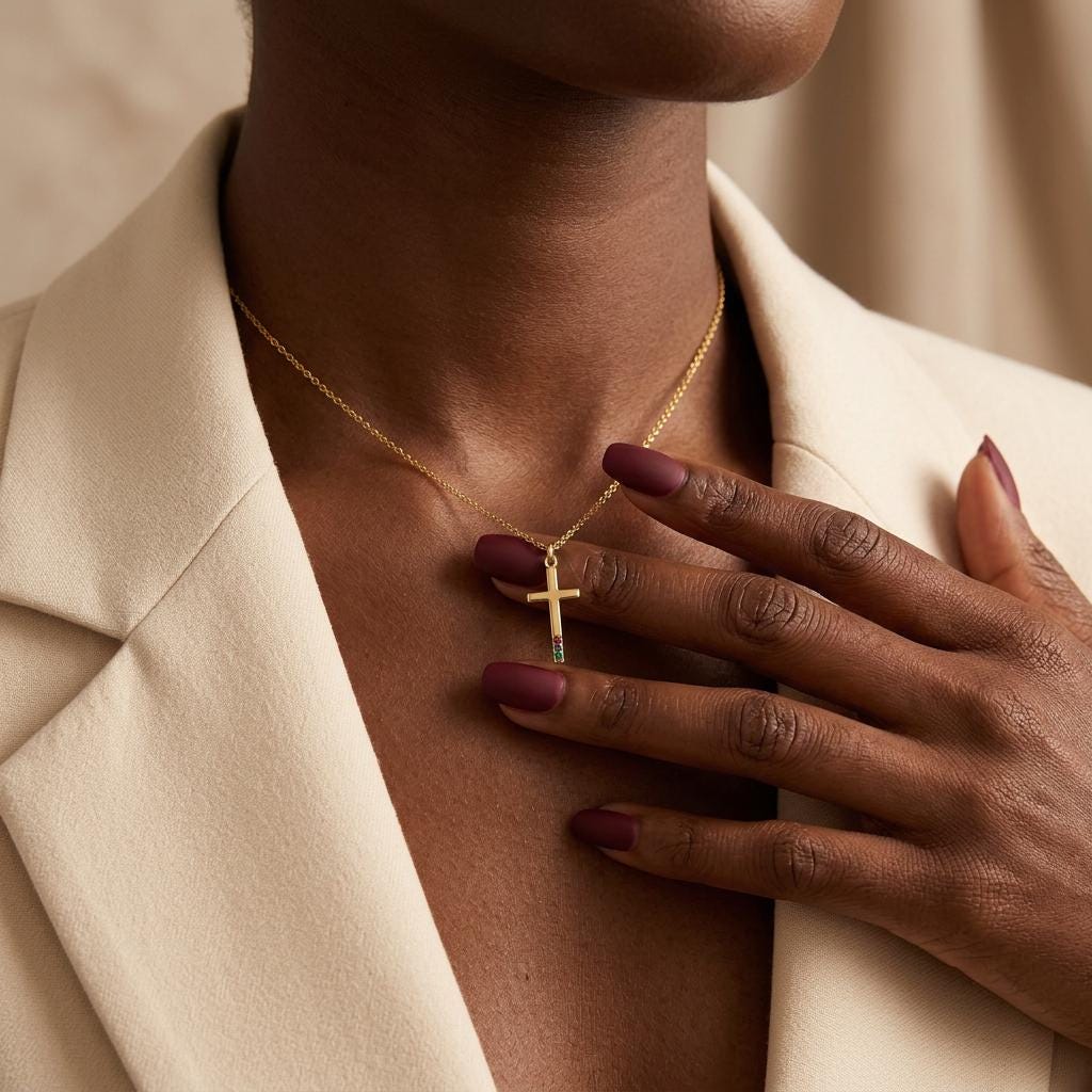 Gold Cross with Birthstone Pendant Necklace, Religious Jewelry, Tiny Christian Necklace, Mothers Day Gift, Gift for her, Mum, Nana Gifts