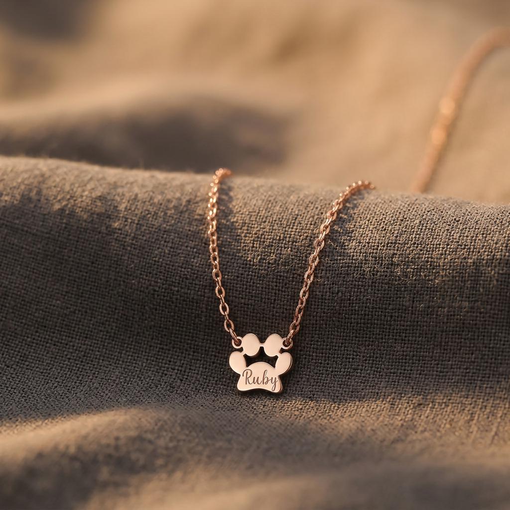 Personalised Paw Print Necklace, Custom Pet Name Jewellery, Dog Cat Paw Memorial Necklace, Meaningful Gift for Pet Lovers