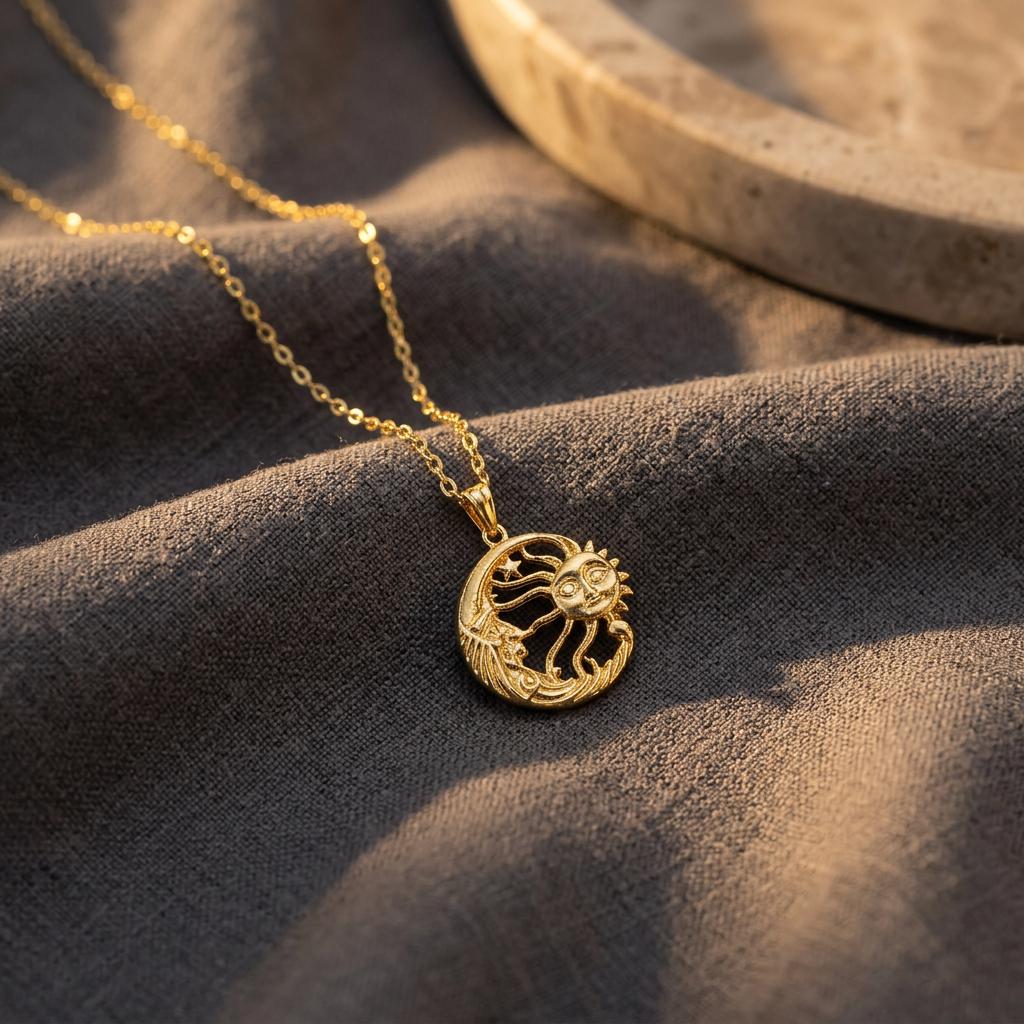 Sun and Moon Necklace – Celestial Jewelry, Couple Matching Jewelry, Zodiac Jewelry, Everyday Necklace, Gift for Her Women