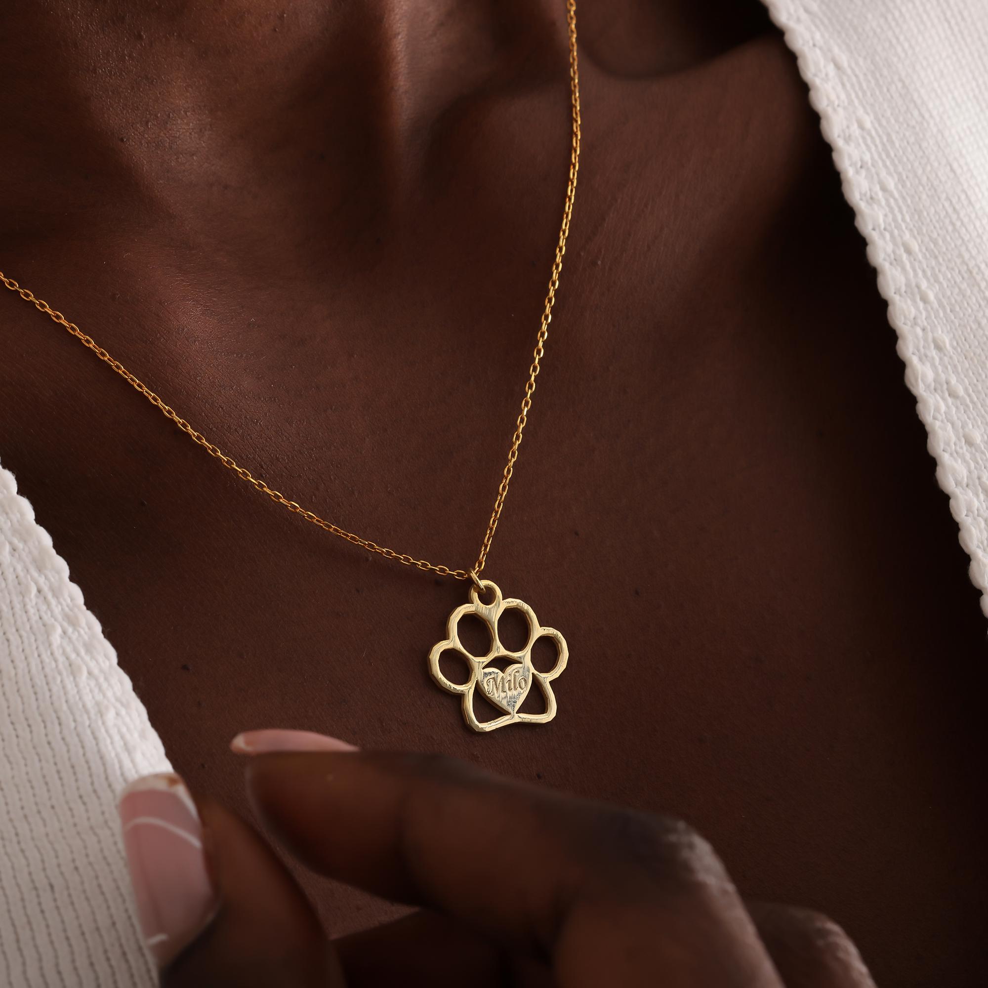 Custom Paw Print Heart Necklace–Personalized Dog Cat Memorial Jewelry,Pet Name Gift for Her, Gold Silver Paw Heart Necklace,Gift for Dog Mom