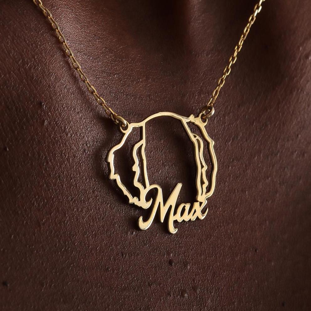 Dog Name Necklace, Personalized Dog Ears Necklace, Custom Pet Name Jewelry, Dog Memorial Necklace, Gift for Dog Mom, Pet Memorial Gift