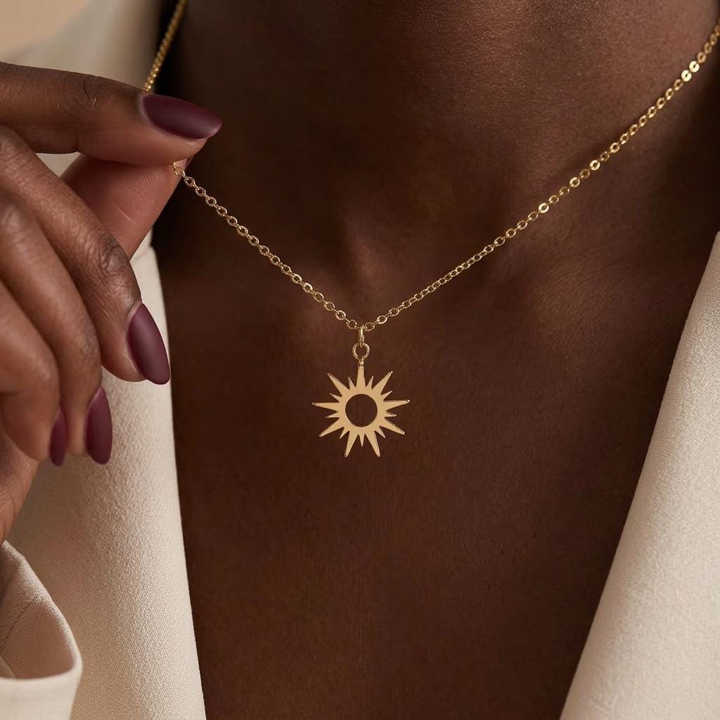 18K Gold Plated Sun Necklace, Sunburst Necklace, Summer Jewelry, Celestial Necklace, Sun Pendant ,Everyday Necklace, Minimalist Gift for Her