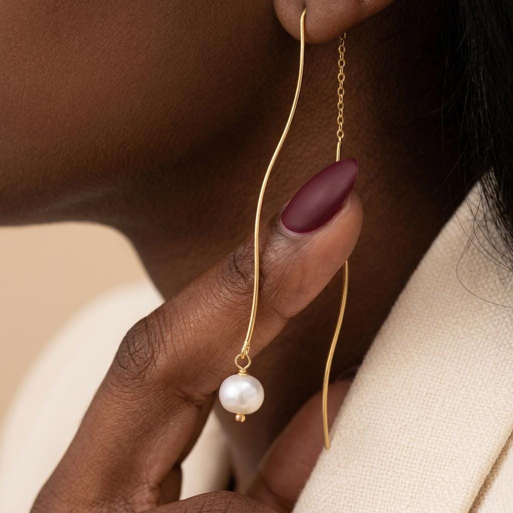 Gold Plated Freshwater Pearl Threader Earrings: Dainty Baroque Drop Dainty Mothers day Gift For Mom  Grandma